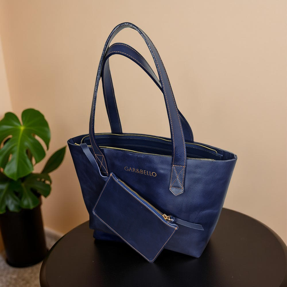 Tote Azul Oscuro abierto fondo