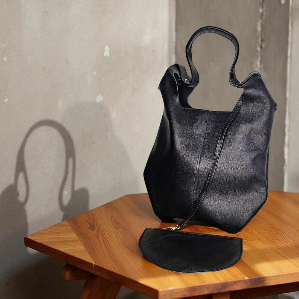 Shopper Negro bolsillo lado fondo